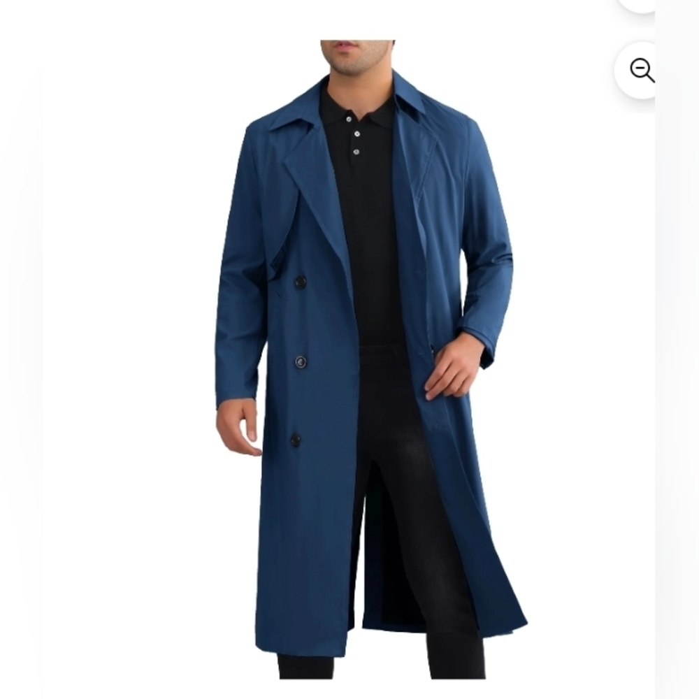 Lars Amadeus Classic Trench Coat for Men's Double Breasted Long Winter NO BELT